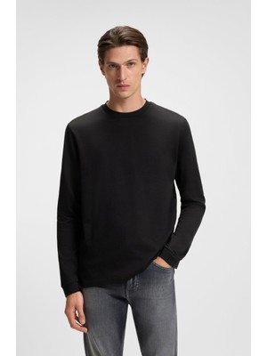 Boss Erkek Normal Kalıp Yuvarlak Yakalı %100 Pamuklu Uzun Kollu Siyah T-Shirt 50549387-002