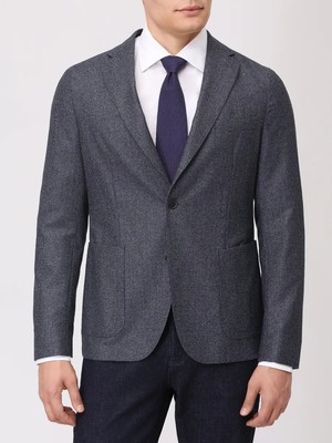 Boss Erkek %100 Yün Çentikli Yaka Cep Detaylı Lacivert Ceket 50551595-473