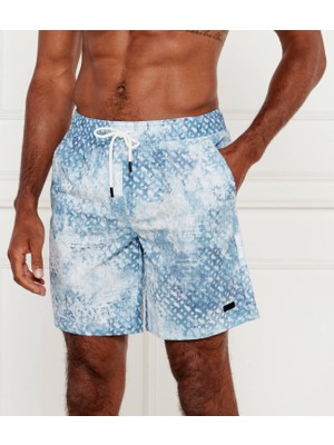 Boss Erkek Beli Bağcıklı Normal Kalıp Monogram Logo Desenli Mavi Mayo 50544343-443