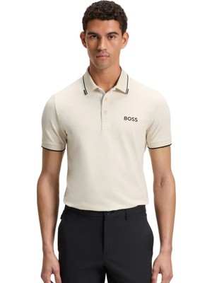 Boss Erkek Regular Fit Polo Yaka Pamuklu Kısa Kollu Krem Polo Yaka T-Shirt 50469102-131