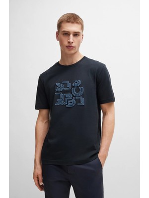 Boss Erkek Desenli Marka Logolu Kısa Kol Lacivert T-Shirt 50519350-402