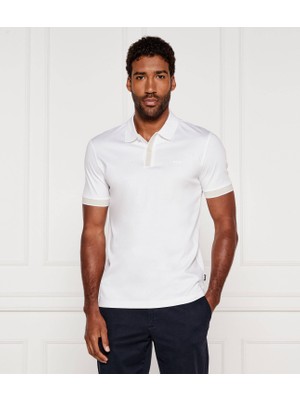 Boss Erkek Polo Yaka Düğme Kapama Yaka ve Kol Uçları Renk Detay Beyaz Polo Yaka T-Shirt 50543865-100