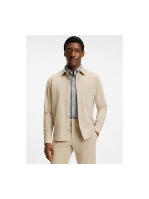 Boss Erkek Rahat Kalıp Esnek Kumaş Cep Detaylı Uzun Kollu Ekru Gömlek 50545325-131