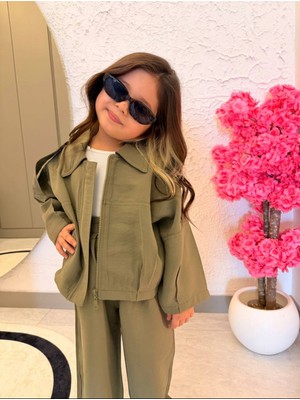 Butik Kız Çocuk Haki Renk Dokuma 2'li Takım
