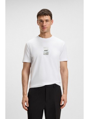 Boss Erkek Rahat Kalıp Önü ve Arkası Baskılı Yuvarlak Yakalı Kısa Kollu Beyaz T-Shirt 50545869-100