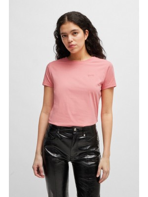 Boss Kadın Pamuklu Marka Logolu Yuvarlak Yaka Pembe T-Shirt 50506973-689