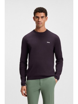 Boss Erkek Yuvarlak Ribana Yakalı Pamuklu Normal Kalıp  Uzun Kollu Mor Kazak 50541940-517