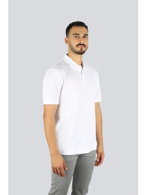 Boss Erkek Normal Kalıp Logo Işlemeli Kısa Kollu %100 Pamuklu Pike Beyaz Polo Yaka T-Shirt 50544088-101