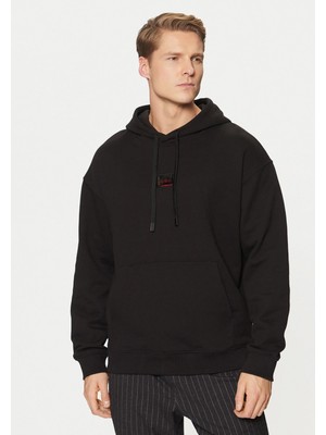 Hugo Erkek Regular Fit Marka Logolu Kapüşonlu Uzun Kollu Siyah Sweatshirt 50524318-001