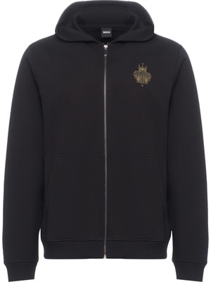 Boss Erkek Normal Kalıp Fermuarlı Kapüşonlu Uzun Kollu Siyah T-Shirt 50556427-001