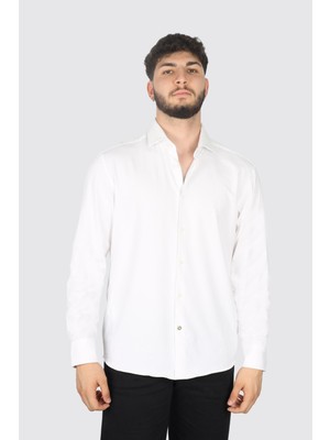 Boss Erkek Marka Logolu Düğmeli Gömlek Yaka Uzun Kollu Beyaz Gömlek 50521349-100