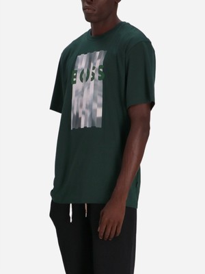 Boss Erkek Marka Logolu Regular Fit Pamuklu Kısa Kol Yeşil T-Shirt 50524979-385