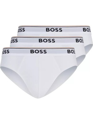 Boss Erkek Marka Logolu Beli Lastikli Beyaz Boxer 50475273-100