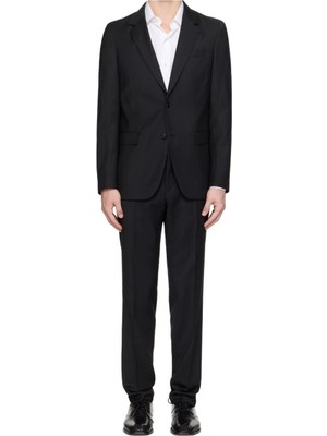 Boss Erkek Saf Yünlü Astarlı Çentik Yakalı Slim Fit Siyah Takım Elbise 50546097-001