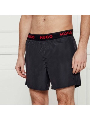 Erkek Bel Lastikli Hugo Yazılı Kısa Boy Siyah Mayo 50534495-001