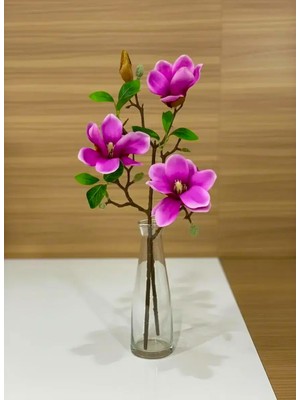 Madame Nazar Üstün Kalite Gerçekçi Manolya Yapay Çiçek–1 DAL-55CM-(MOR) Solmaz, Vazo ve Salon Dekoru