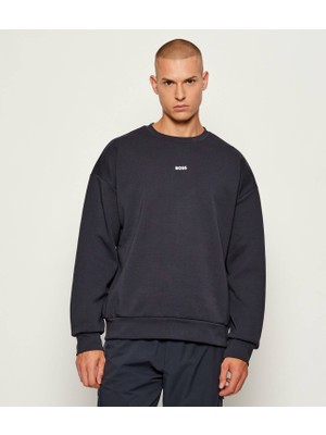 Boss Erkek Rahat Kalıp Pamuklu Yuvarlak Yakalı Uzun Kollu Lacivert Sweatshirt 50558591-403