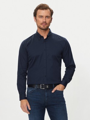 Boss Erkek Slim Fit Uzun Kollu Logo Desenli Lacivert Gömlek 50520291-404