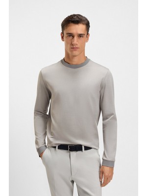 Boss Erkek Normal Kalıp Yuvarlak Yakalı %100 Pamuklu Uzun Kollu Gri T-Shirt 50549387-041