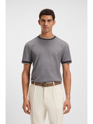 Boss Erkek Regular Fit Şerit Çizgili Yuvarlak Yakalı %100 Pamuklu Kısa Kollu Gri T-Shirt 50549210-342