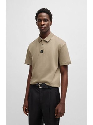 Hugo Erkek Dokuma Polo Yaka Kısa Kol Günlük Bej Polo Yaka T-Shirt 50517638-219