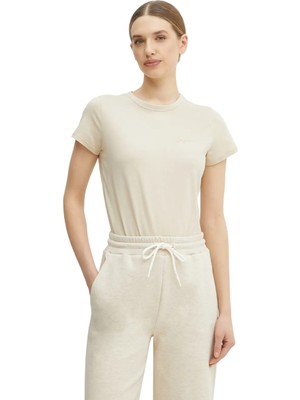 Boss Kadın Dar Kesim %100 Pamuk Yuvarlak Yakalı Kısa Kollu Bej T-Shirt 50541343-287