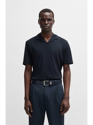 Boss Erkek Kısa Kol Polo Yaka Düz Model Keten Lacivert Polo Yaka T-Shirt 50537502-404