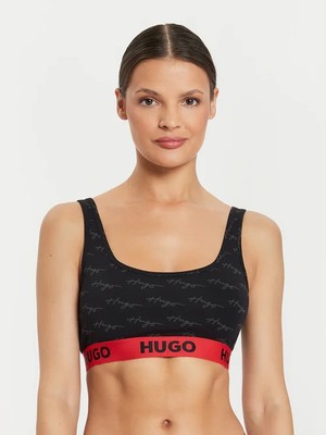 Hugo Kadın Desenli Halter Yaka Kolsuz Slim Fit Siyah-Kırmızı Spor Sütyen 50515190-965