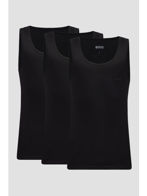 Boss Erkek Regular Fit Yuvarlak Yakalı %100 Pamuk 3'lü Paket Siyah Atlet 50542132-001