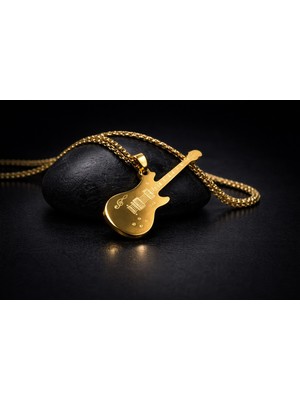 Müzik Temalı Tasarım Altın Renk Gitar Kolye – Çelik Gitar Kolye