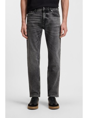 Boss Erkek Normal Kesim Eskitme Desenli Pamuklu Esnek Denim Gri Jeans 50549809-009