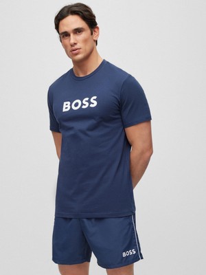 Boss Erkek Marka Logolu Regular Fit Pamuklu Kısa Kol Lacivert T-Shirt 50491706-413