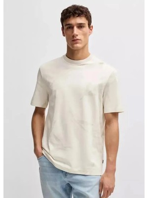 Boss Erkek Yuvarlak Yaka Kısa Kollu Pamuklu Desenli Bej T-Shirt 50536757-131
