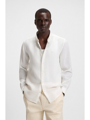 Boss Erkek Uzun Kol Ince Ferah Düz Kumaş Düğme Kapama Gömlek Yaka Beyaz Gömlek 50545218-100