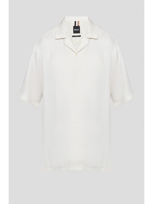 Boss Erkek Rahat Kalıp Monogram Logolu Kısa Kollu Bej Gömlek 50539650-131