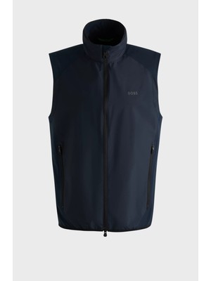 Boss Erkek Dik Yaka Fermuar Kapama Kolsuz Lacivert Yelek 50533761-402