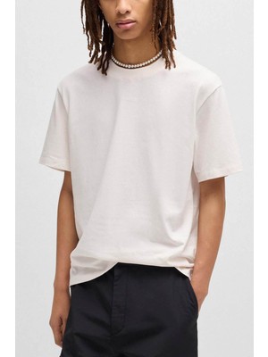 Hugo Erkek Marka Logolu Basic Bisiklet Yaka Kısa Kollu Ekru T-Shirt 50488330-102