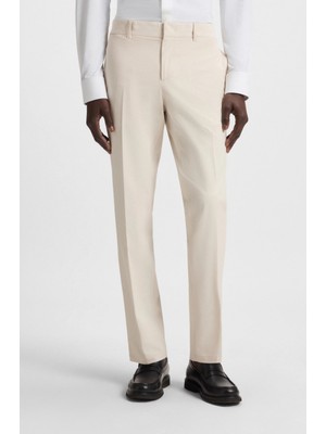 Boss Erkek Yüksek Bel Slim Fit Kanca ve Fermuar Kapatma Bej Pantolon 50543570-131