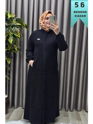 Elmas Tesettür Kadın Giyim Büyük Beden Kapşonsuz Yumuşak Kaşe Tam Boy Kaban