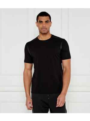 Boss Erkek Slim Fit Pamuklu Bisiklet Yaka Şerit Tasarımlı Kısa Kollu Siyah T-Shirt 50531230-001