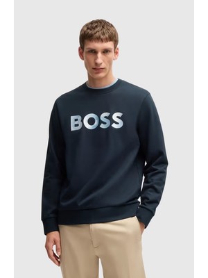 Boss Erkek Rahat Kesim Yuvarlak Yaka Kısa Kollu %100 Pamuklu Lacivert Sweatshirt 50531310-404