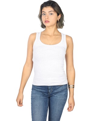 Boss Kadın Kalın Askılı Yuvarlak Yaka Kolsuz Logolu Gri Atlet 50504245-071