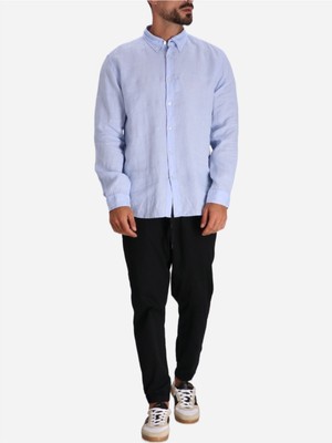 Boss Erkek Marka Logolu Düğmeli Gömlek Yaka Uzun Kollu Açık Mavi Gömlek 50520283-450