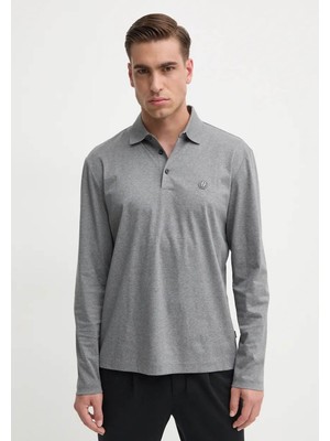 Boss Erkek Polo Yaka Uzun Kollu Pamuklu Rahat Kesim Gri Polo Yaka T-Shirt 50523917-030