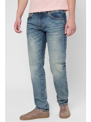 Boss Erkek Eskitme Desenli Slim Fit Düz Paça Mavi Jeans 50549119-422