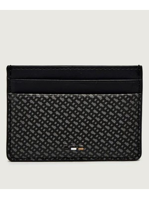Boss Erkek Monogram Logo Desenli Deri Siyah Kartlık 50558498-001