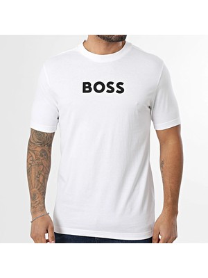 Boss Erkek Regular Fit Yuvarlak Yakalı Pamuklu Kısa Kollu Beyaz Polo Yaka T-Shirt 50553652-100