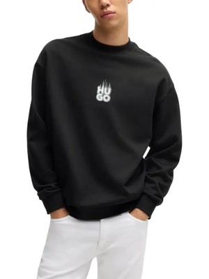 Hugo Erkek Rahat Kesim Duman Desenli Pamuklu Uzun Kollu Siyah Sweatshirt 50530427-001