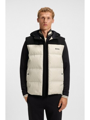 Boss Erkek Su Geçirmez Kuş Tüyü Dolgulu Kapüşonlu Bej Yelek 50548711-131