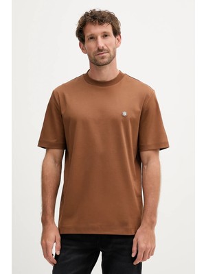 Boss Erkek Regular Fit Bisiklet Yaka Marka Logolu Kahverengi T-Shirt 50520298-217